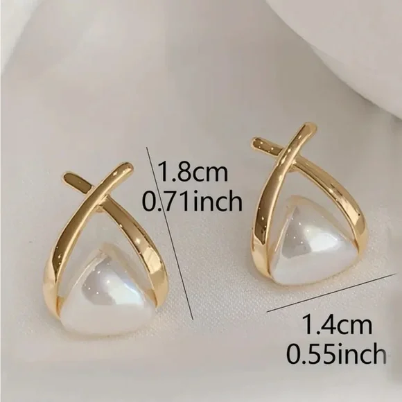 Gold Tone Faux Pearl Earrings - Picture 3 of 3